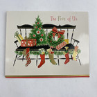 Vintage Mid Century Christmas Greeting Card Black Bench Tree Stockings Gifts