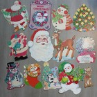    vintage Christmas Paper Die Cut Cutout Decorations Lot Santa Snowman Reindeer