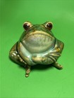 Vintage Ceramic Frog Toad Figurine  Sitting Meditating 5 1 2    Tall Green Brow