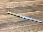 Vtg Ornate Handle Metal Letter Opener Textured Pommel Grip Gilt Brass Or Bronze