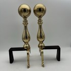 Vintage Brass   Cast-iron Fireplace Andirons Ball Top Queen Ann Style 17    Tall