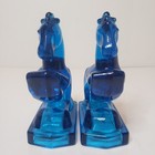 L e  Smith Pair Of 8  Aqua Blue Glass Rearing Horse Bookends Vintage Mcm