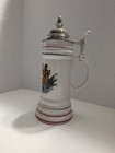 Vintage German Beer Stein Lidded Ceramic Mug Crest Lion Crown White 9 Inch