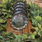 Vintage Silver-plated Aluminum Coasters Set Of 5 With Holder   Engraved Floral