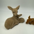 Vintage Flocked Deer Laying Down  Doe And Fawn Figure Toy Brown Plastic 3   x4   