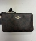 Coach Double Corner Zip Wristlet Classic Walnut   Black Nwot