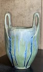 Charles Greber Ceremist Art Nouveau Blue Green Drip Glazed Vase 7    W hands 1920s