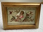 Vintage Antique Victorian Trade Card Ephemera Framed  Young Girl  Leaves  Merry