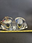 Kromex Chrome Cream Covered Sugar Bowl With Tray And Gold-tone Handles Vintage