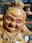 Large Happy Laughing Lucky Buddha Statue Wood Hand Carved 19  X 11 