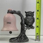 Michael Ricker Pewter 1984 Ceramic Bell  owl On A Tree  Stand Signed Numbered