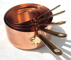 Vintage French Copper Pan Set Of 5 Villedieu Bronze Handles Copper Rivets 8 6lbs