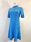 Vintage 1960s Knit Sweater Dress Mod Shift Gogo Retro 60s Blue Small Medium