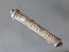 Antique Ornate 800 Silver Needle Case Roses German Motto Needlecase Sewing Tool
