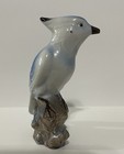 Vintage Blue Bird Figurine Ceramic Japan Perched On Stump Hand Painted