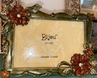 Bijou 5   x3 5    Floral Edged Enamel Metal Picture Frame Genuine Crystal