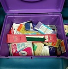 Small Vintage Case Filled W Sewing Notions Box Needles Threads Bias Tapes 