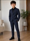 Cat   Jack Boys Navy Blue Plaid Pant Suit Set Size 14 Jacket   Pants New W  Tags