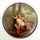 Antique Papier Mache Snuff Box Georgian Hand  Painted Angelica And Medoro