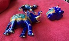 Small Handpainted Meena India Blue And Colorful 2 Elephant   Camel