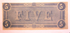 1864  5 Dollar Confederate States Civil War Note Csa Richmond Currency T-69 Vf x