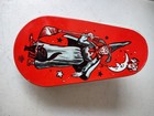 Vintage Halloween Tin Noisemaker Crank Witch   Black Cat Moon  Us Metal Toy  Mfg