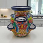 Blue Rim Talavera Strawberry Pot   Hand-painted Mexican Planter