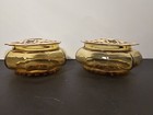 Vintage Amber Glass Vanity Powder Jar And Hair Reciever W bakelite Plastic Lids