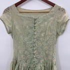 Vintage 1950s Sheer Floral Organza Party Dress Green Cap Sleeve Full Skirt