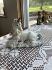 Pair Of Vintage 2001 Porcelain Unicorn Figurine Laying Down With 3d Flowers