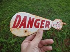 Vintage Danger Pointing Hand Arm Porcelain Metal Sign Auto Parts Gas Oil Motor