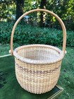 Vintage Nantucket Lightship Style Basket Wooden Base Swing Handle Round