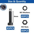 300pcs M3 X 6mm Screws With Nuts And Washers  Hex Socket Head Cap X 