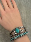 Old Vintage Native American Navajo Turquoise Carinated Sterling Bracelet 6 75 In