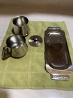 International Decorator Stainless Steel Creamer And Lidded Sugar Tray Set