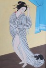 Antique Art Japanese-style Painting  bijinga  Geisha Ukiyoe Meiji Era K255
