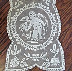 Vtg Table Runner Dresser Scarf 35  Handmade Figural Lace Cherub Cupid Butterfly