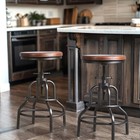 Vintage Industrial Bar Stool-rustic Swivel Barstools-round Wood Metal Base-kitch
