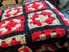 Crochet Granny Square Afghan Throw Blanket Black Red White Grannycore 72 x44 