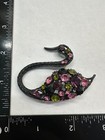Bird Swan Yellow   Pink Rhinestone Vintage Pin Brooch Gunmetal J-258