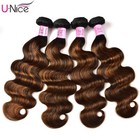 Unice Indian Ombre Brown Body Wave Bundles Human Hair Weave With Lace Closure Us