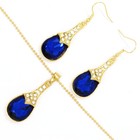 Hot Fashion Women Blue Elegant Drop Crystal Pendant Chain Necklace Earring Set