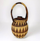 Vintage Papua New Guinea Buka Handwoven Basket Lid Handle Handmade Png 15  Tall