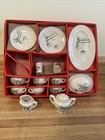 Vtg Little Hostess Kid Tea Set Dessert 27 Pc Ceramic Porcelain Gold Japan In Box
