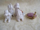 Trio Of Vintage Poodle Dog Pin Cushions - Ardalt Bone China   Brass Figures