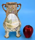 Unusual And Rare Handpainted Antique Art Nouveau Footed Vase