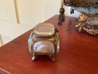Antique French Beveled Glass Ormolu Filigree Brass Jewelry Casket Box