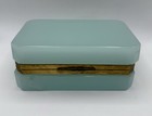 Vintage Cenedesa Murano French Mint Blue Opaline Trinket Casket Box Read
