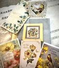 Vintage Cottagecore Stationery Lot Greeting Cards Organizer Hankie Frame