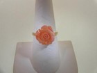Solid 14k Yellow Gold Genuine Natural Pink Coral Carved Rose Flower Ring 7 5  3